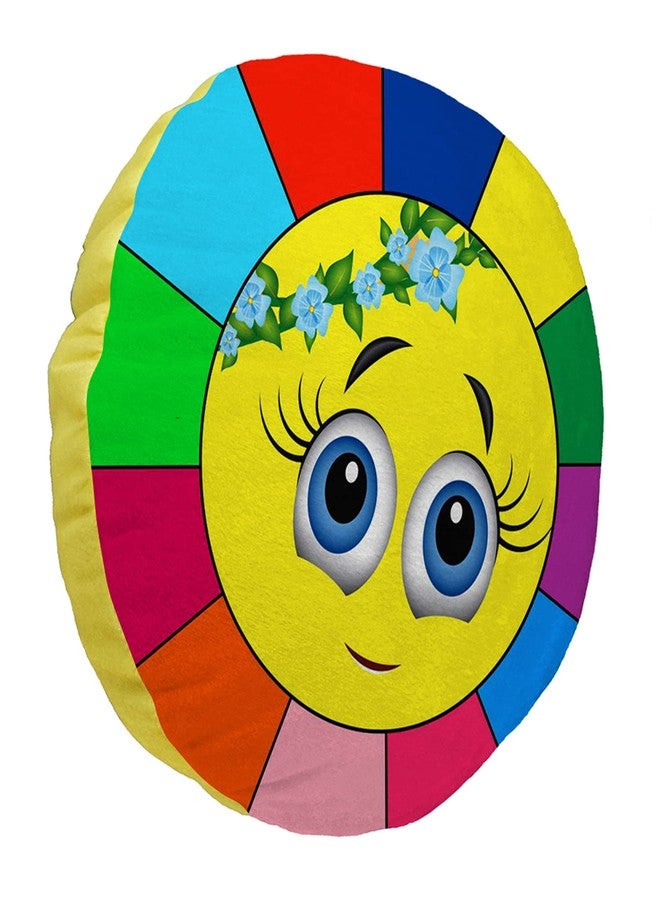 Ship Smart Round Shape Velvet Fabric Printed Soft Toy/Smiley/Emoji/Plush/Filled/Emoticons/Icons/Cool Cushions/Pillow, 14x14-inches (Multicolor) Design 14 - Image 4